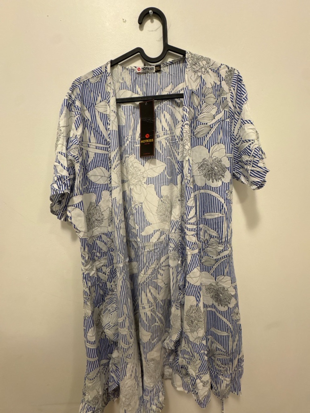 Hotkiss Blue & White Floral Stripe Kimono Cardigan Size 2XL NWT - Picture 2 of 6